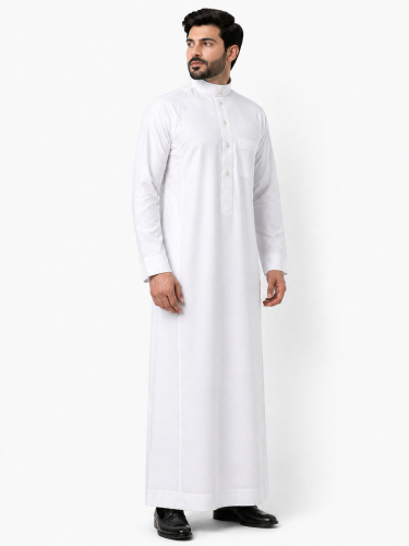 الدفه ثوب رجالي جاهز أبيض زرار