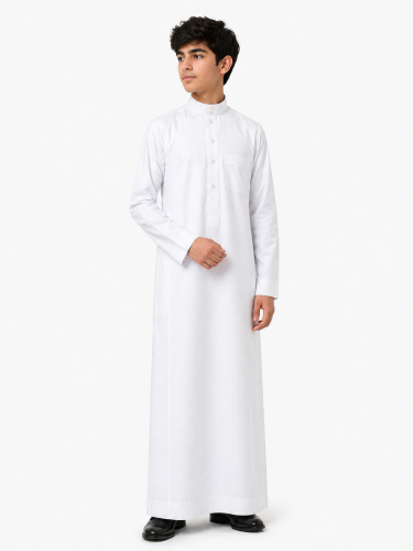 الدفه ثوب شبابي جاهز أبيض بزراير