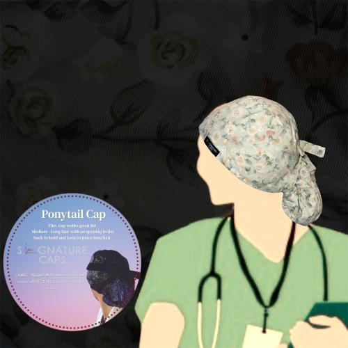 Surgical cap Flowers Satin lined "قبعة جراحية"