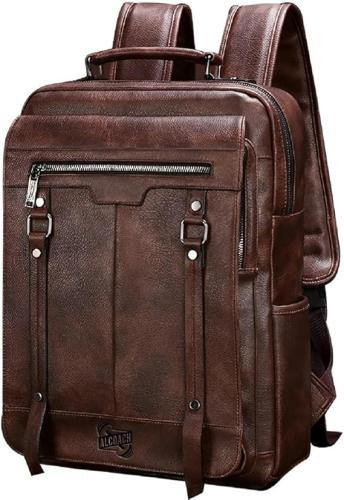 حقيبة ظهر كمبيوتر محمول من الجلد الأسود من ALCOACH...