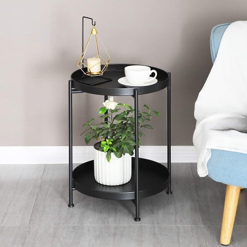 الكوتش طاولة جانبية دائرية من طبقتين، طاولة اريكة...