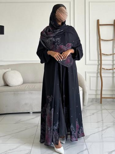 Chiffon abaya lined with elegant culotte design