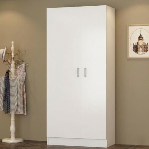 خزانة ملابس بدرفتين لون أبيض مع أرفف داخلية من ياق...