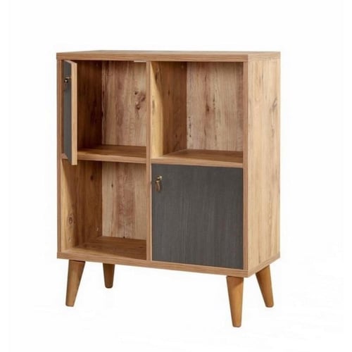 وحدة تخزين خشب MDF بني ورمادي 4 أبواب