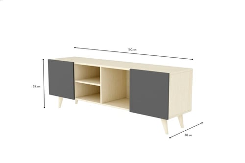 طاولة تلفزيون لون بيج واسود بدرفتين