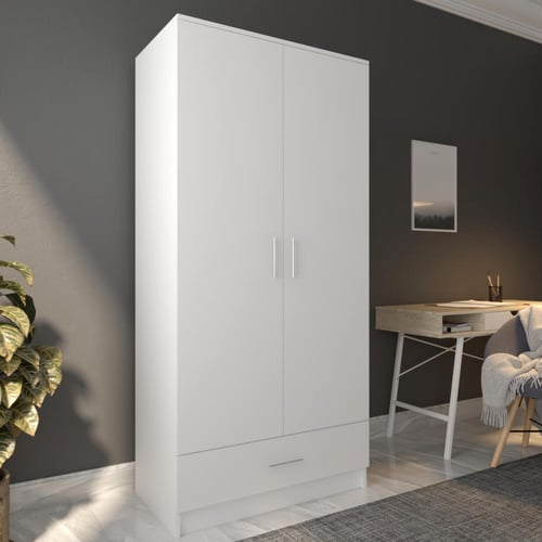 خزانة ملابس عصرية ذات بابين لون أبيض مع درج بمساحة...