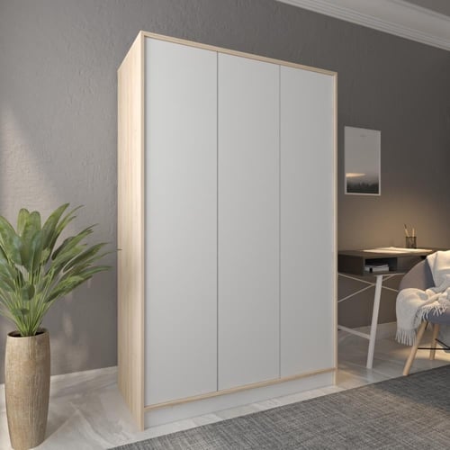 خزانة ملابس 3 درفات لون أبيض وجوانب لون بيج