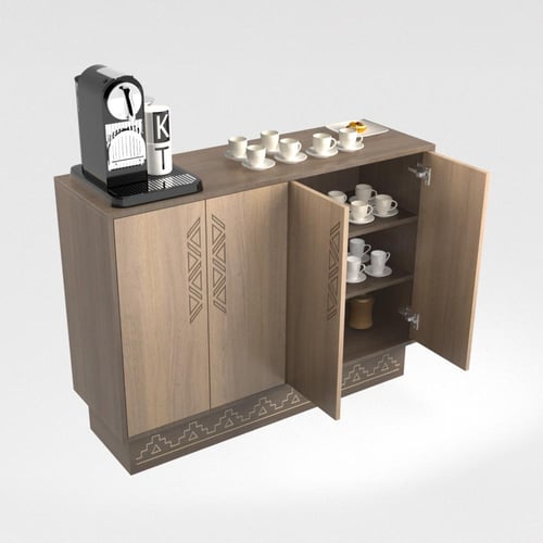 ركن قهوة تراثي بني بدرجين ورفوف واسعة