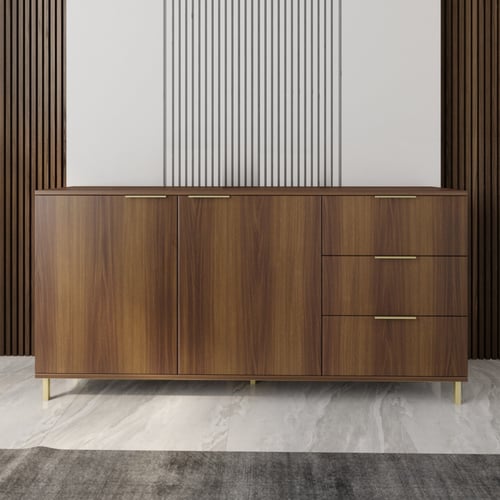 كونسول بني بدرفتين و 3 أدراج وأرجل ذهبية