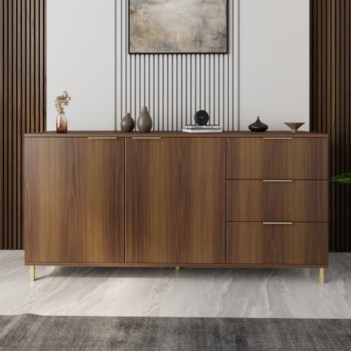 كونسول بني بدرفتين و 3 أدراج وأرجل ذهبية