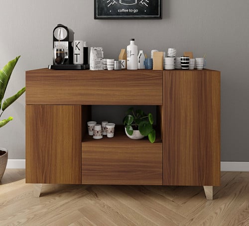 ركن قهوة لون بني أنيق بدرفتين ودرجين