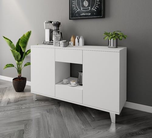 ركن قهوة لون أبيض بدرفتين ودرجين سحاب