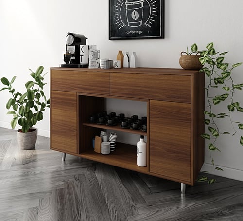 ركن قهوة لون بني بدرفات وأدراج