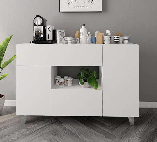 ركن قهوة لون أبيض أنيق بدرفتين ودرجين