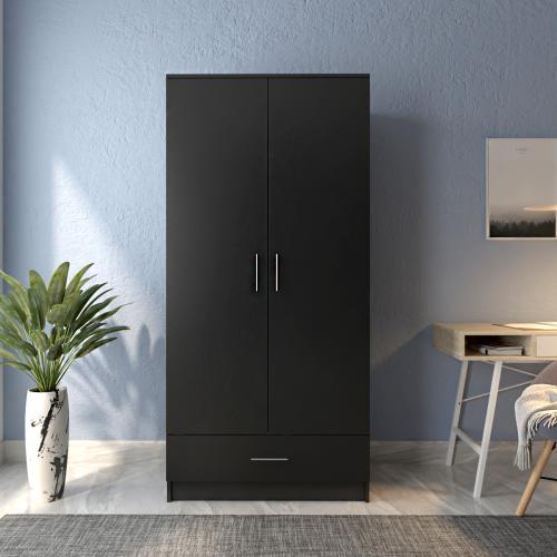 خزانة ملابس عصرية بابين لون أسود مع درج بمساحة واس...