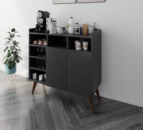 ركن قهوة بدرفتين وأرفف لون أسود