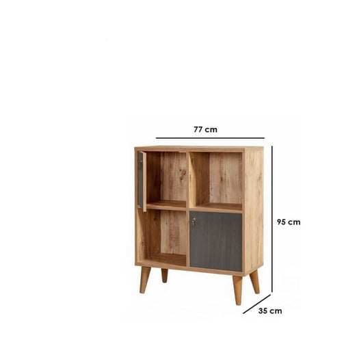 وحدة تخزين خشب MDF بني ورمادي 4 أبواب