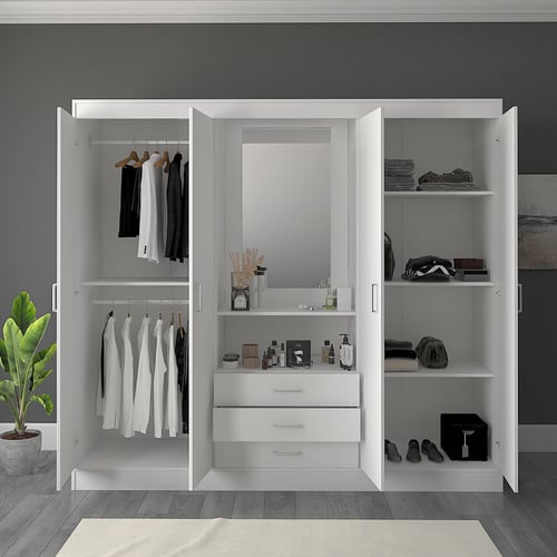 خزانة ملابس بتسريحة وسطية لون أبيض