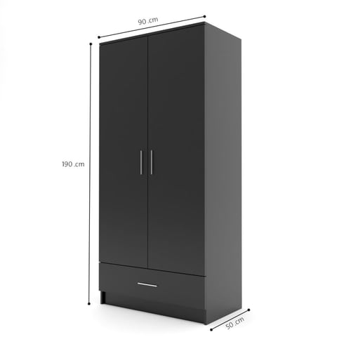 خزانة ملابس عصرية بابين لون أسود مع درج بمساحة واس...