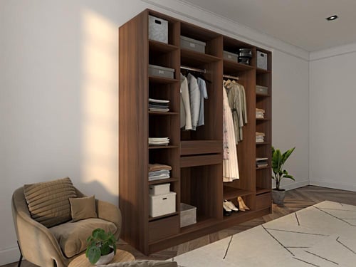 خزانة ملابس شبابية وعصرية بدون أبواب لون بني خشبي