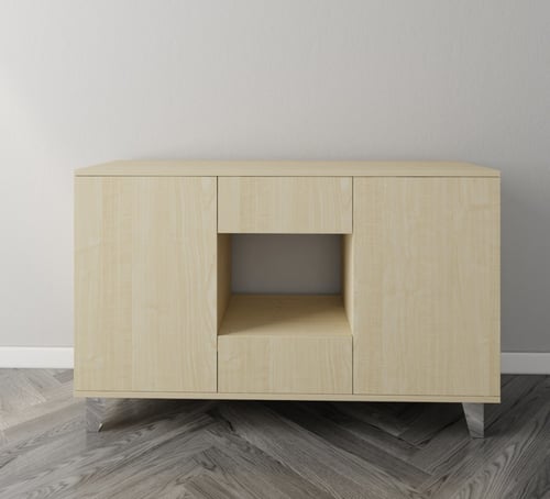 ركن قهوة لون بيج برفوف ودرجين مع مساحة وسطية للتخر...