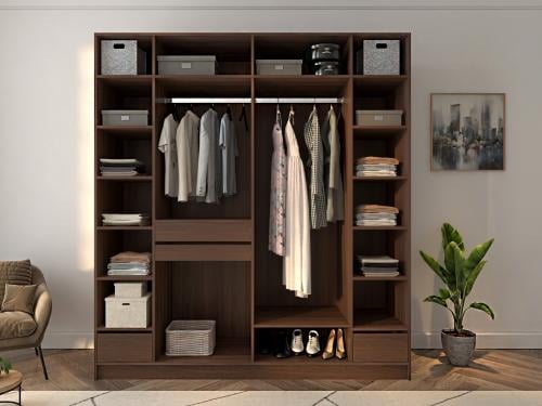 خزانة ملابس شبابية وعصرية بدون أبواب لون بني خشبي
