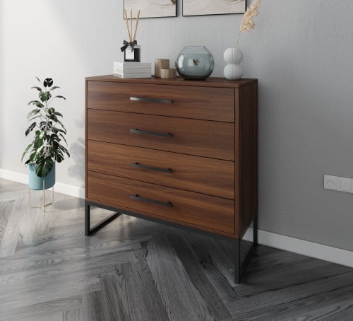 كونسول لون بني بـ 4 أدراج وقاعدة حديد