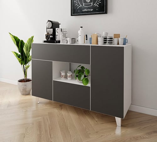 ركن قهوة مودرن بدرجين ورفوف جانبية - لون أبيض وأسو...