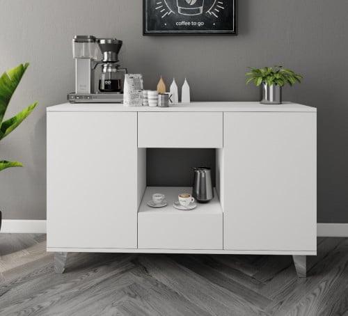 ركن قهوة لون أبيض بدرفتين ودرجين سحاب