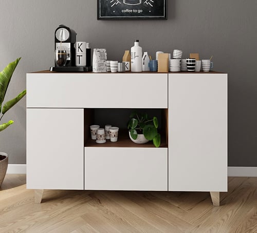 ركن قهوة بدرفتين ودرجين لون بني مع أبيض