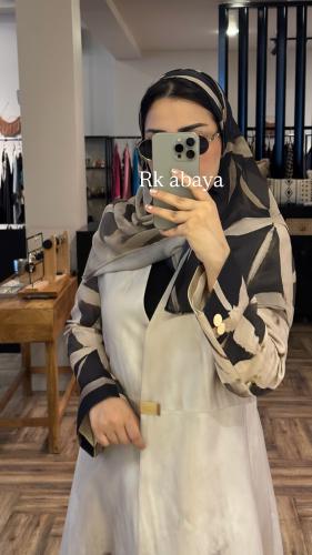 Beige abaya, linen crepe fabric, summer, with matc...