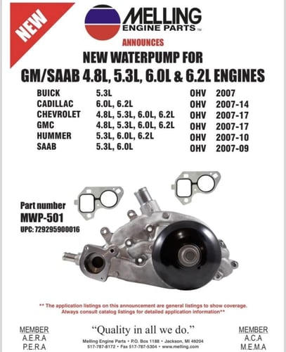 طرمبة ماء جمس و شفرولية من شركة MELLING الأصلية 19...