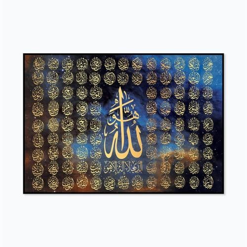 A fabric panel with the design of the names of All...