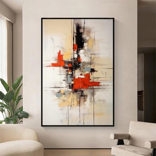 A fabric painting with geometric and abstract art...