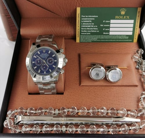 طقم رولكس رجالي فضي كحلي كامل