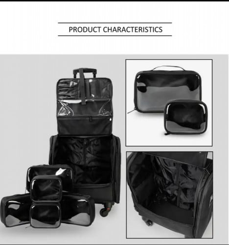 صالون سيستم - شنطة تجميل واستشوار بعجلات + 5 قطع