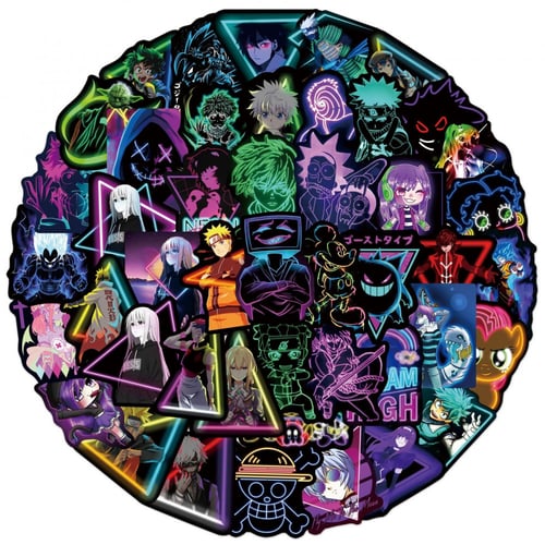 50pcs Anime Characters Neon Aesthetic Stickers