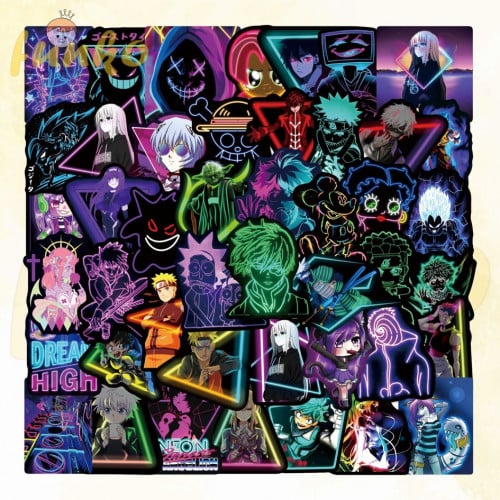 50pcs Anime Characters Neon Aesthetic Stickers