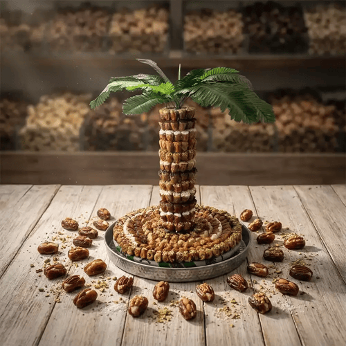 مجسم نخل بالتمور - قاعدة سبت قماش تراثي