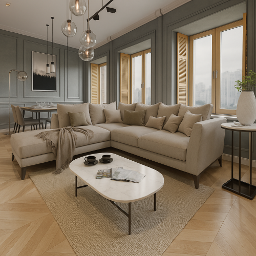 كنبة زواية بتصميم مميز باللون البيج MS_ID_LSF_0021