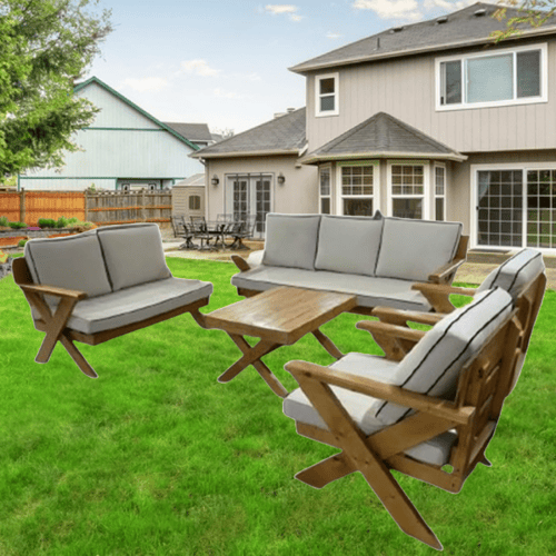 طقم جلسات خارجية من الخشب الأوروبي الطبيعي مكون من...