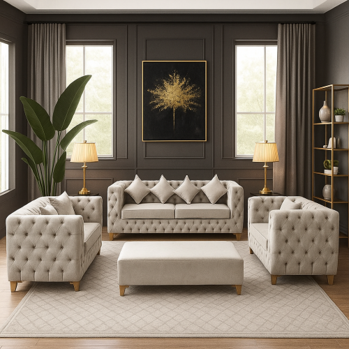 طقم كنب أبيض - 4 قطع يتسع 7 أشخاص MS_ID_SET_0002