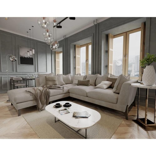 كنبة زواية بتصميم مميز باللون البيج MS_ID_LSF_0021