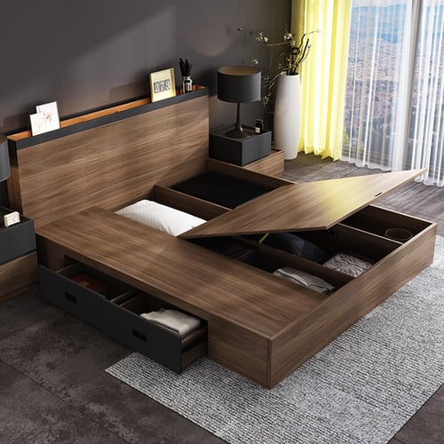 سرير بخزانه داخلية من خشب عالي الجودة متوفر بمقاسا...