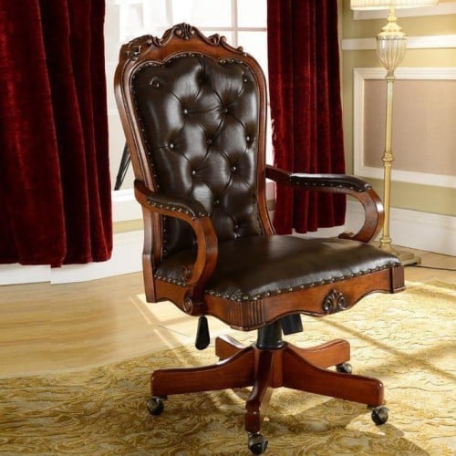 كرسي مكتب ملكي من الجلد والخشب