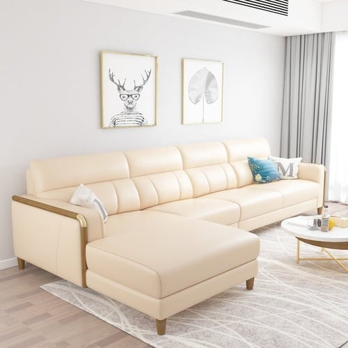 طقم كنب جلد علي شكل حرف L بالوان .مختلفة