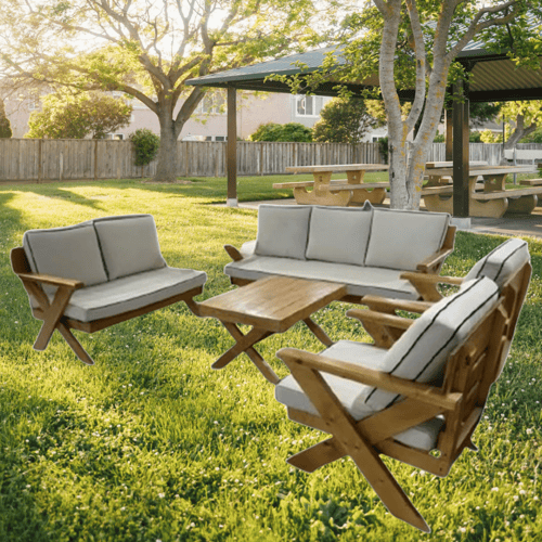 طقم جلسات خارجية من الخشب الأوروبي الطبيعي مكون من...