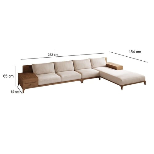 كنبة زاوية رُكنة بمساحة تخزين خشب طبيعي مع قماش كت...