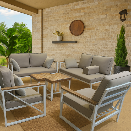 كراسي حديد ملبسة خشب 7 اشخاص