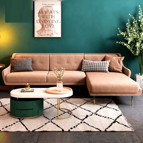 كنبة زاوية مخملية بارجل معدني